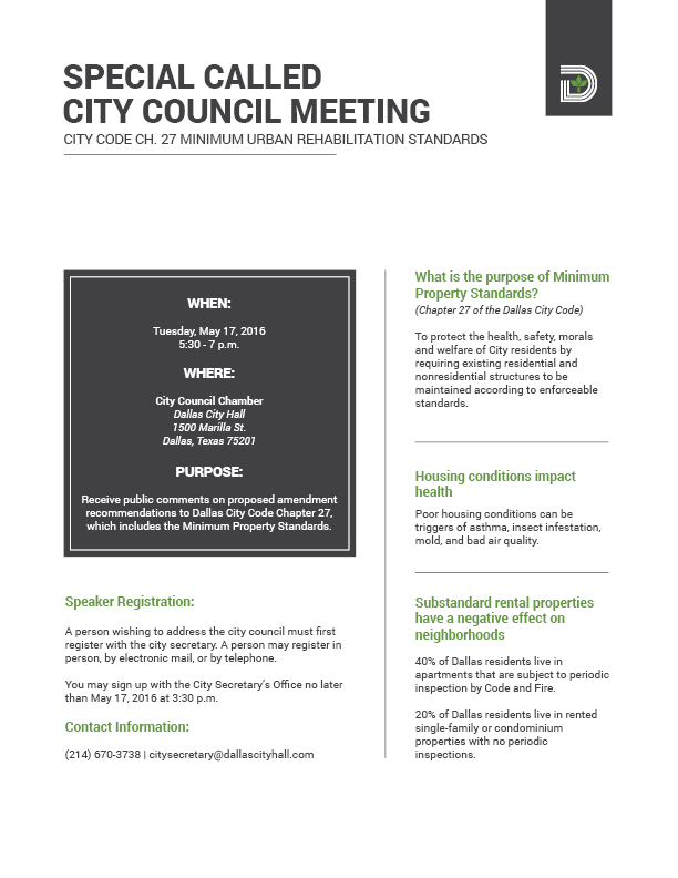 Chapter 27 Special Meeting | City of Dallas